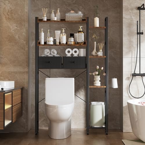 Housolution 7 Tier Over the Toilet Storage with 2 Drawers, Rustic Brown - Image 2