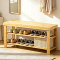Bamboo Shoe Rack Bench 3-Tier Shoe Storage Organizer Entryway Bench for Entryway Bathroom Bedroom，Natural by HOLTPHILI