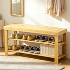 Bamboo Shoe Rack Bench 3-Tier Shoe Storage Organizer Entryway Bench for Entryway Bathroom Bedroom，Natural by HOLTPHILI