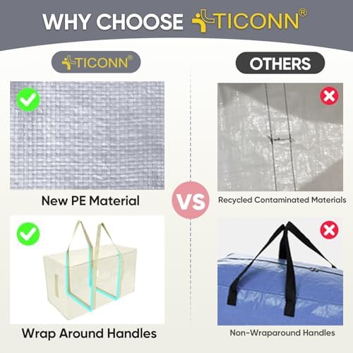 TICONN 8 Pack Extra Large Moving Bags Heavy Duty with Zippers & Carrying Handles, Durable Storage Bags Moving Boxes for Closet Organizers and Storage (8 Pack, Cream) - Image 4