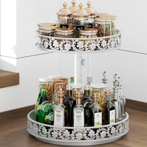 2 Tier Lazy Susan Organizer Turntable, 12 Inch, White by HISKIWUU