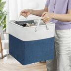 13x13 Storage Cube Bins 4Pack,Collapsible Cube Storage Organizer for Closet, Fabric Storage Box w/ Rope Handles, Foldable Storage Baskets for Shelves, Clothes,Closet Organization - White/Blue - Image 6
