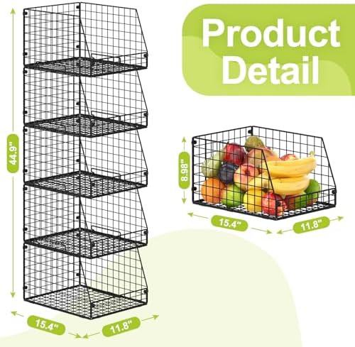 5 Pack XXL Stackable Wire Storage Basket, Extra Large Capacity Pantry Organizer and Storage, Muti-Purpose for Fruit Vegetable Basket & Toy Bin & Snack Organizer - Image 7
