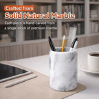 Creative Home White Marble Pen Holder, Heavy Stone Pencil Cup Organizer for Desk - Image 4
