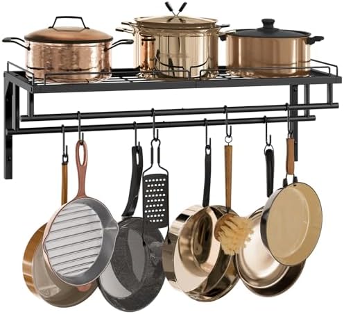 CHOEZON Hanging Pot Rack, Wall-Mounted Pot Rack, Kitchen Cookware Organizer, Metal Pot and pan Organizer Holder, for Cookware, Utensils Organization, Black TPR38BB by Choezon