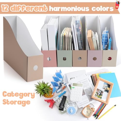 Colarr 36 Pack Cardboard Magazine Holder 12 Colors Magazine File Holder Magazine Storage Box Office Folders Organizer File Folder Bin for Home Office School Desk Supplies (Classic Colors) - Image 3