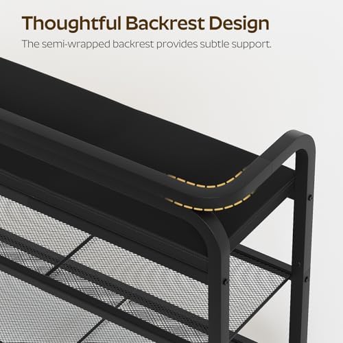YATINEY Shoe Bench with Backrest, 35.4" Long Entryway Bench, 2-Tier Shoe Rack with PU Padded Seat, Upholstered Shoe Storage Bench with Back, for Hallway, Entryway, Foyer, Bedroom, Black HX14BB - Image 4