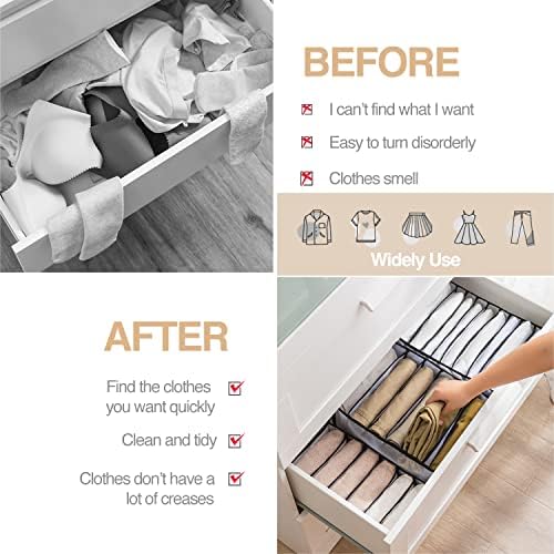 Wardrobe Clothes Organizer 7 Grids Portable Closet Organizer Mesh Separation Storage Box Foldable Closet Drawer Organizer for Underwear Socks Scarves Leggings (Grey, 4 Leggings Grid) - Image 5