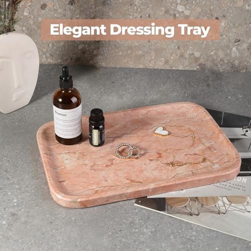 Karibiber Marble Vanity Tray, Bathroom Tray for Countertop, Decoration Dresser Organizer, Perfume, Jewelry Holder, Red Stone Serving for Kitchen Sink Storage(Spring Rose) - Image 6