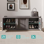2-Tier Storage Bench, Waterproof UV-Resistant Outdoor Shoe Storage Cabinet with 3 Doors & Adjustable Shelves for Indoor Outdoor Entryway, Hallway, Living Room (Grey) - Image 5
