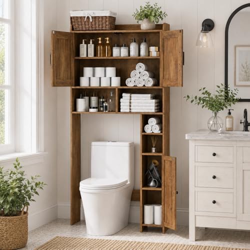 Homhedy Wooden Over The Toilet Storage Cabinet, Rustic Walnut - Image 7
