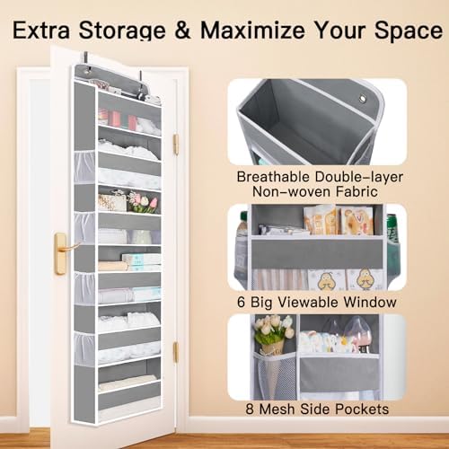 WishJazz Over The Door Organizer 6 Large Pockets, 50 lbs Heavy Duty Hanging Organizer Storage, Behind Door Closet Organizer and Storage for Nursery, Bedroom, Bathroom, Toys Cosmetics Sundries Grey - Image 5