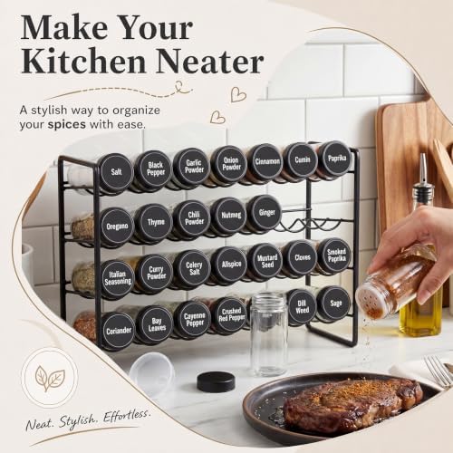 FoldTier Spice Rack Organizer with 28 Spice Glass Jars, 56 Labels, Funnel and Marker Set, Complete Countertop Seasoning Rack Organization for Cabinet, Kitchen Storage, Pantry, Cupboard(Black) - Image 6