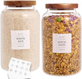 CZHQSMZ Set of 2 Large Glass Jar with Airtight Acacia Lid and 132 Kitchen Pantry Labels, Clear Glass Food Storage Jars Containers for Rice Flour Pasta Sugar Coffee Cookie and More(98 Fl Oz/2800 Ml) by CZHQSMZ