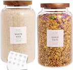 CZHQSMZ Set of 2 Large Glass Jar with Airtight Acacia Lid and 132 Kitchen Pantry Labels, Clear Glass Food Storage Jars Containers for Rice Flour Pasta Sugar Coffee Cookie and More(98 Fl Oz/2800 Ml) by CZHQSMZ