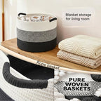 Artfeel 70L Large Cotton Rope Basket, Decorative Woven Blanket Storage for Living Room, Boho Toy Storage & Toy Box for Kids, Versatile Laundry Basket & Nursery Hamper for Blankets(Black) - Image 5