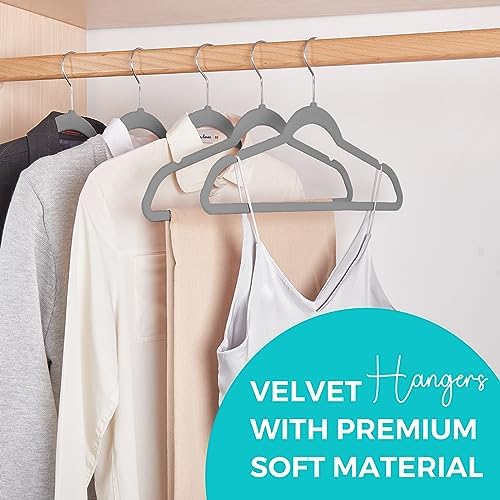 HOUSE DAY Premium Velvet Hangers 50 Pack Grey, Non-Slip Flocked Felt Hangers, Sturdy Clothes Hanger with 360° Rotatable Hook, Heavy Duty Durable Slim Coat Hanger for Closet Space Saving - Image 2