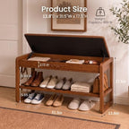 Solid Wood Shoe Rack Bench with Flip-Top Storage Padded Leather Seat 31.5'' - Image 2