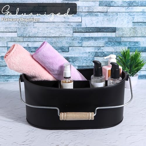 Alpha Living Home 4 Compartment Metal Flatware Caddy Silverware & Condiment Holder Cutlery Organizer Flatware Organizer - Perfect for Kitchen, Dining, and Picnics (Black) - Image 2