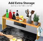 IIIOIIIA Bamboo Over the Stove Spice Shelf for Kitchen, 31.5" Spice Rack Organizer Shelf with 6 hooks, 11.4" Height Extra Storage Countertop, Easy to Assemble - Image 2