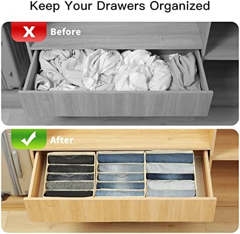 Qozary Jeans Pants Organizer for Closet, 4 Pack Drawer Organizers for Clothing, 5 Grids Wardrobe Clothes Organizer, Jean Organizer for Closet, Deep Drawer, Clothes Organizer for Shirts, Legging - Image 2