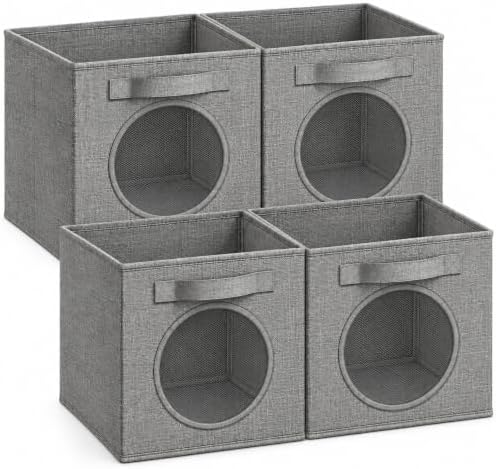 Storage Cubes with Mesh Window, 13'' Cube Storage Bin, Dark Gray, 4 Pack by Vailando
