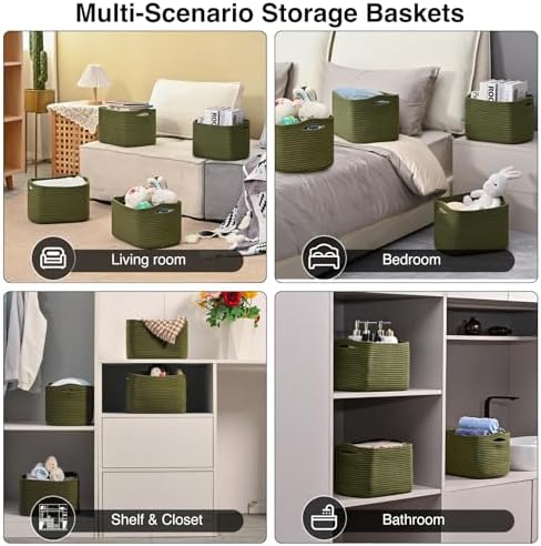 ICERZCZ Storage Basket for Shelves, Small Baskets for Organizing, Woven Cotton Rope Baskets for Storage, Book Basket, Decorative Shelf Basket, 12.5"Lx9.1''Wx7.9''H (4 Packs) Green - Image 5
