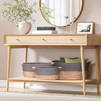 Seville Classics Premium Natural Handwoven Portable Laundry Bin Basket with Carrying Handles, Household Storage for Clothes, Linens, Sheets, Natural Water Hyacinth and Gray Rope, 3 Piece Set - Image 2