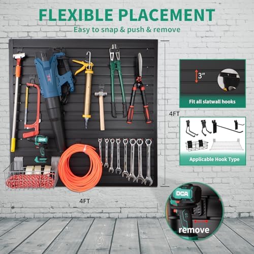 FRAYSCENT Slat Wall Paneling Garage Slat Wall Storage Systems Slatwall Panels Power Tool Organizer Wall Mount, PVC Garage Storage & Organization Products Slate Board (Black, 4ft x 4ft) - Image 3