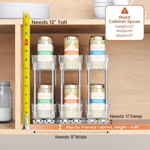 Mystozer Pull Out Spice Rack Organizer for Cabinet, Slide Out Spice Racks Organizer, Easy to Install Spice Cabinet Organizers, 8.5''Wx10.5''Dx8.3''H, 3 Drawers - 2 Tiers (Clear) - Image 4