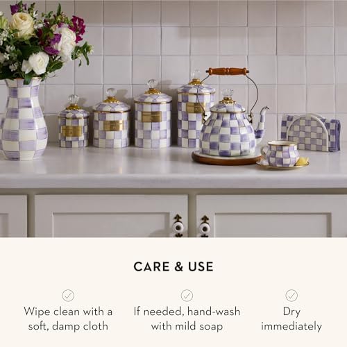 MACKENZIE-CHILDS Enamel Canister, Large, Purple-and-White Violet Check - Image 5