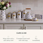 MACKENZIE-CHILDS Enamel Canister, Large, Purple-and-White Violet Check - Image 5