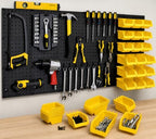 WALLPEG 36 Pack Pegboard Bin Kit – 18 Medium & 18 Large Yellow Peg Board Storage Bins | Parts Organizer for Garage, Workshop, Craft Room, Office & Workbench | Pegboard Accessory Organier | MADE IN USA - Image 5