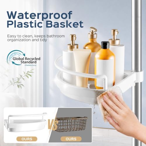 HAMITOR Corner Shower Caddy Tension Pole: Adjustable Stainless Steel Shower Organizer with 4 Tier Shelf for Bathroom Bathtub Tub Shampoo - Floor Standing Rack Bath Storage Holder with Rust Proof Rods - Image 4
