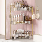 3-Tier Corner Bathroom Counter Organizer，Makeup & Skincare Shelf with Built-in Brush Holder，Space-Saving Bathroom Countertop Organizer for Skincare, Perfume, Cosmetics(Clear) by GREENBY