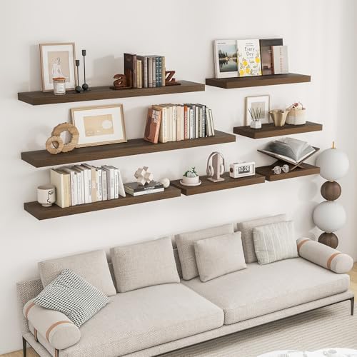 RICHFOCUS Long Floating Shelves for Wall 2Pack, Walnut, 48" Lx8 D - Image 2