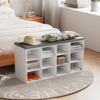 Aenuert 12-Cubby Shoe Rack with Cushion, 3-Tier Wood Shoe Organizer, Multifunctional Shoe Organizer Bench for Entryway, Mudroom, Hallway, Closet,36.22 * 11.81 * 17.7 Inch, White - Image 5