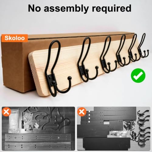SKOLOO Coat Rack Wall Mount, Solid Wood Wall Mounted Coat Rack with Hooks, 24 Inch Wooden Coat Hooks for Wall, Modern Entryway Hallway Organizer, Pre-Assembled, Wood Natural - Image 3