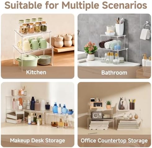 Clear Kitchen Cabinet Organizer, Set of 4 Stackable Spice Rack, Acrylic Shelves for Pantry Organizers and Storage, Tiered Spice Organization for Cabinet, Shelf Organizer for Desk Countertop - Image 4