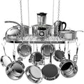 Vdomus Hanging Pot Rack - Ceiling Mount Kitchen Organizer for Pots and Pans with 15 Hooks - 33 x 17 Inches Heavy-Duty, Durable and Space-Saving Pan Holder - Silver by Vdomus