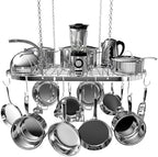 Vdomus Hanging Pot Rack - Ceiling Mount Kitchen Organizer for Pots and Pans with 15 Hooks - 33 x 17 Inches Heavy-Duty, Durable and Space-Saving Pan Holder - Silver by Vdomus