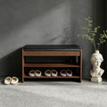 Shoe Bench with Cushion, Solid Wood 2 Tier Adjustable Storage Shoe Bench Rack for Entryway, Bedroom, Closet, Living Room, Hallway by Unknown