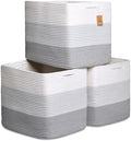 NaturalCozy 13x15x13 Kallax Storage Cubes Bins, 3 Pack | Cotton Rope Cube Storage Bin Woven Baskets for Organizing | Kallax Insert Storage Baskets for Shelves Organizer, Kids Toy, Closet Baby Nursery by NaturalCozy