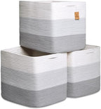 NaturalCozy 13x15x13 Kallax Storage Cubes Bins, 3 Pack | Cotton Rope Cube Storage Bin Woven Baskets for Organizing | Kallax Insert Storage Baskets for Shelves Organizer, Kids Toy, Closet Baby Nursery by NaturalCozy