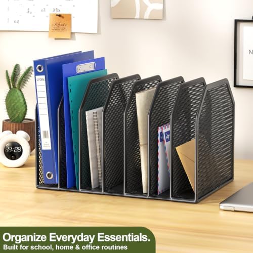 FANXIYQ Black 7-Section File Folder Organizer for Desk, Metal Vertical File Holder Stand, Desktop File Organizer Rack for Letter/A4 Folders, Papers, Books, Office Classroom Home - Image 2