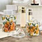 Lemon Slice Flowers Qtip Holder Waterproof Dustproof Apothecary Jars with Lids For Bathroom Cotton Swabs Makeup Sponges Floss Picks Bath Salts 2 Pack - Image 4