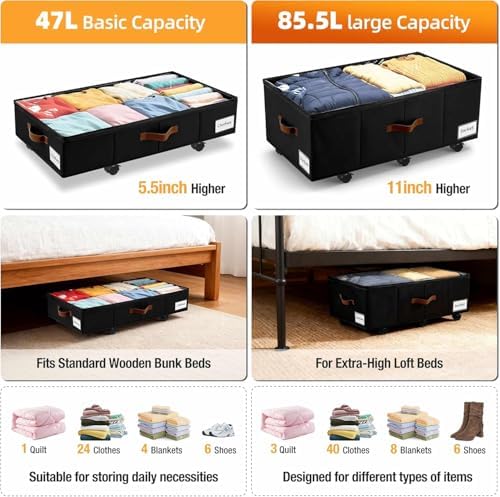 Under Bed Storage with Wheels, Dorm Room Organizer for Clothes Shoes Toys - Image 4
