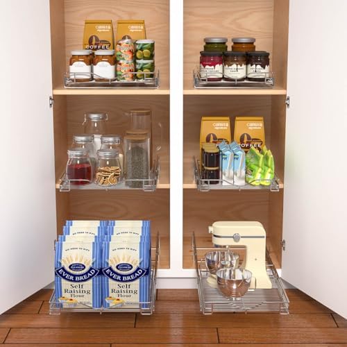 DINDON 1 Tier Pull Out Cabinet Organizer (20" W x 21" D) Heavy-Duty Metal Sliding Drawer Shelf, Slide Out Wire Basket for Kitchen Cabinets, Pantry, Bathroom, Chrome Finish…… - Image 4