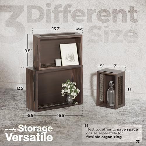 Set of 3 Extra Large Wooden Nesting Countertop Baskets, Rustic Wood Storage Organizer for Kitchen, Pantry or Bathroom – Fruit, Vegetables, Bread Crates with Handles (Largest 16") - Image 3