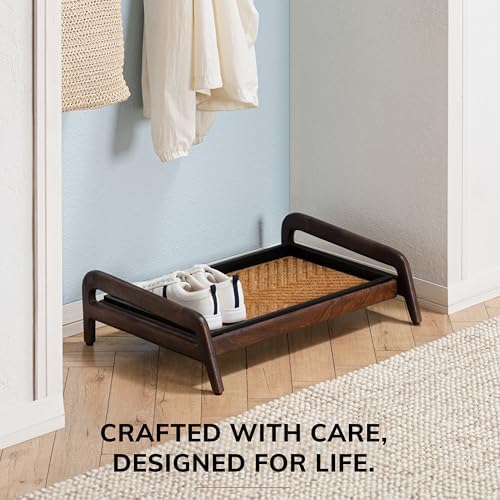 Anji Mountain Heavy Duty Waterproof Wooden Shoe Storage Mat Organizer/Boot Storage Tray Multi Use for Entryway with Coir, Tan Rectangle Embossed Insert, 1 Tier, Fits 2 Pair (26.5" Wide) - Image 5